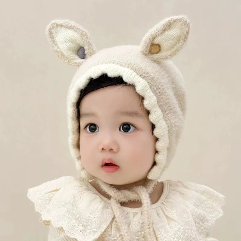 婴儿帽子秋冬款针织帽婴幼儿可爱女宝冬季秋冬女孩保暖女童护耳帽