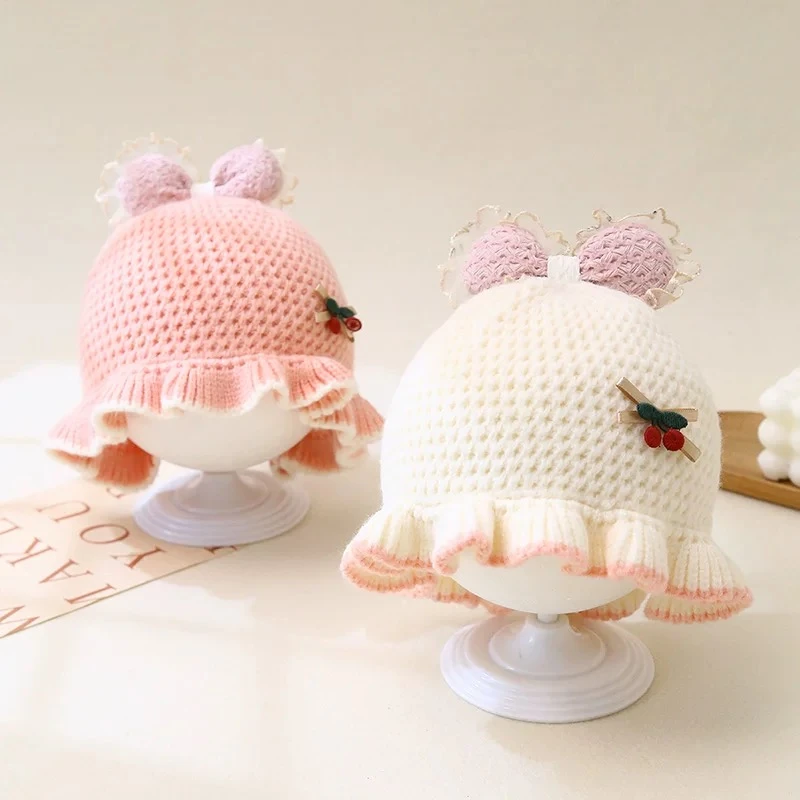 婴儿帽子秋冬季宝宝女洋气针织帽小月龄婴幼儿可爱外出毛线帽公主