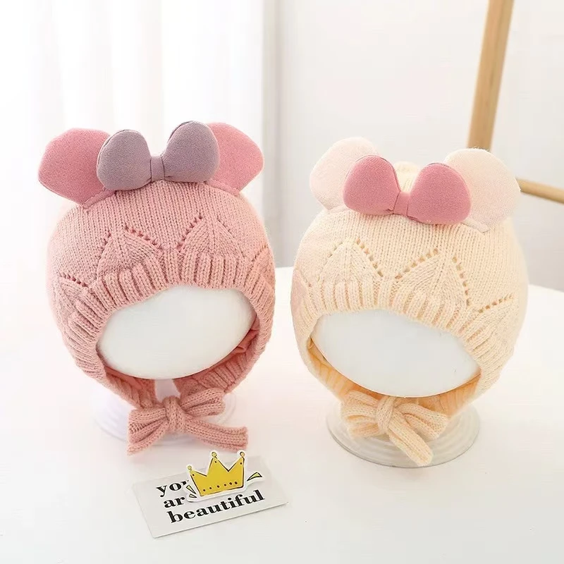 秋冬新款儿童毛线帽可爱女童棉内衬加厚保暖包头帽宝宝护耳针织帽