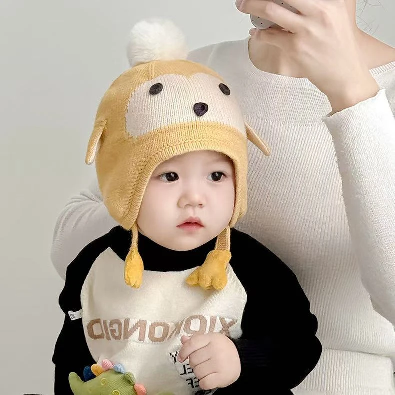 婴儿帽子秋冬季可爱超萌针织护耳帽男女宝宝保暖小月龄套头毛线帽