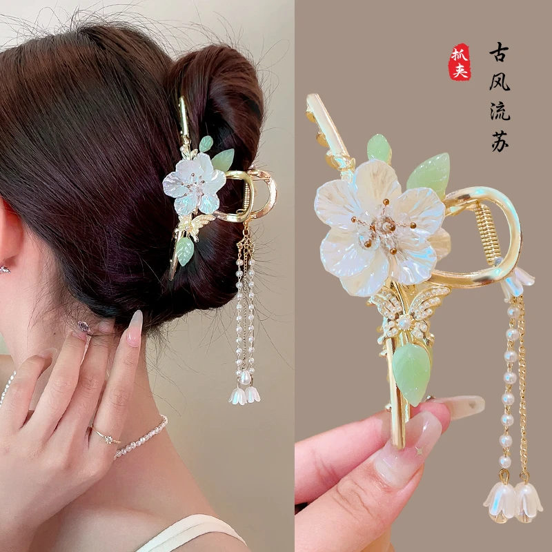 慕然 铜合金发饰 古风流苏发夹后脑勺蝴蝶抓夹女新款鲨鱼夹发卡夹