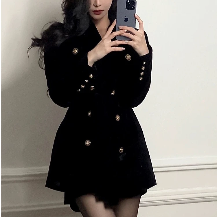 名媛丝绒高级感黑色绑带西装短外套2024早春新款收腰独特设计上衣