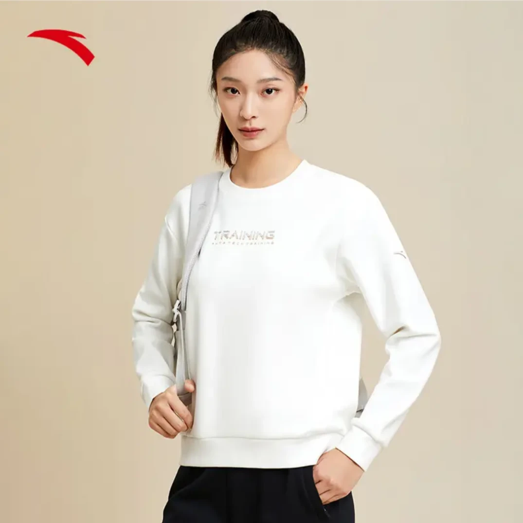 安踏冬季新款弹力动型科技运动女子加绒套头卫衣162347720-LL