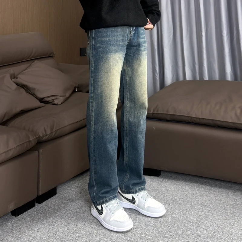 佑溪男款复古蓝秋冬新款百搭复古直筒牛仔裤牛仔裤