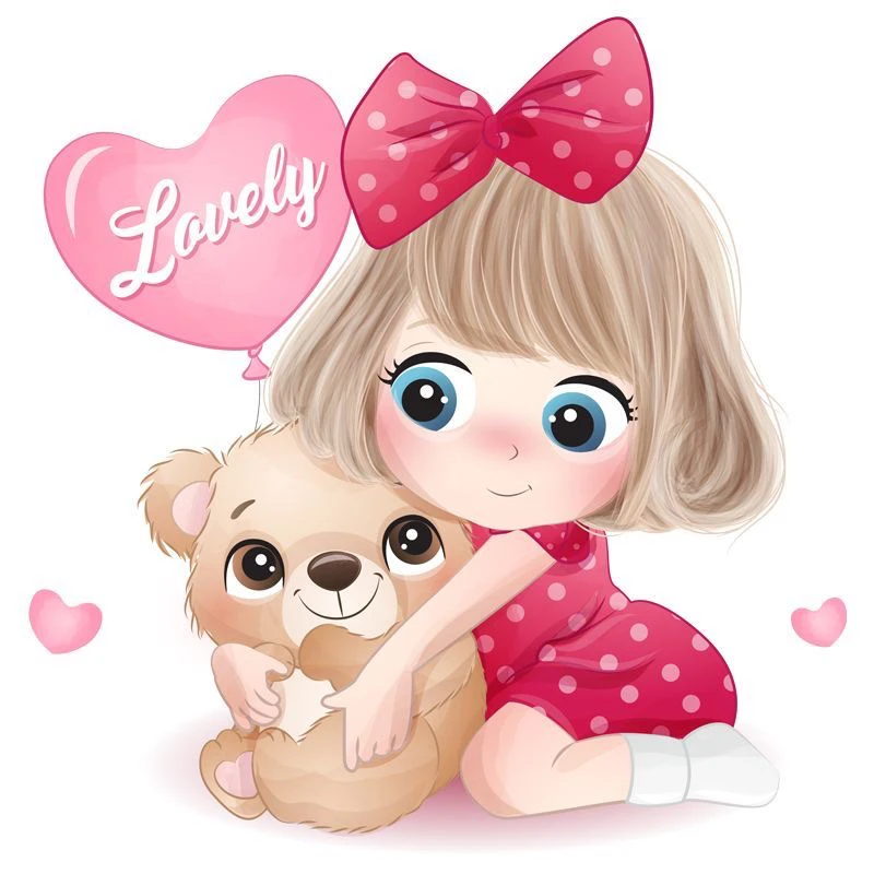 【新疆包邮】抱熊的小女孩卧室卡通装饰贴画防水自粘厕所马桶贴纸