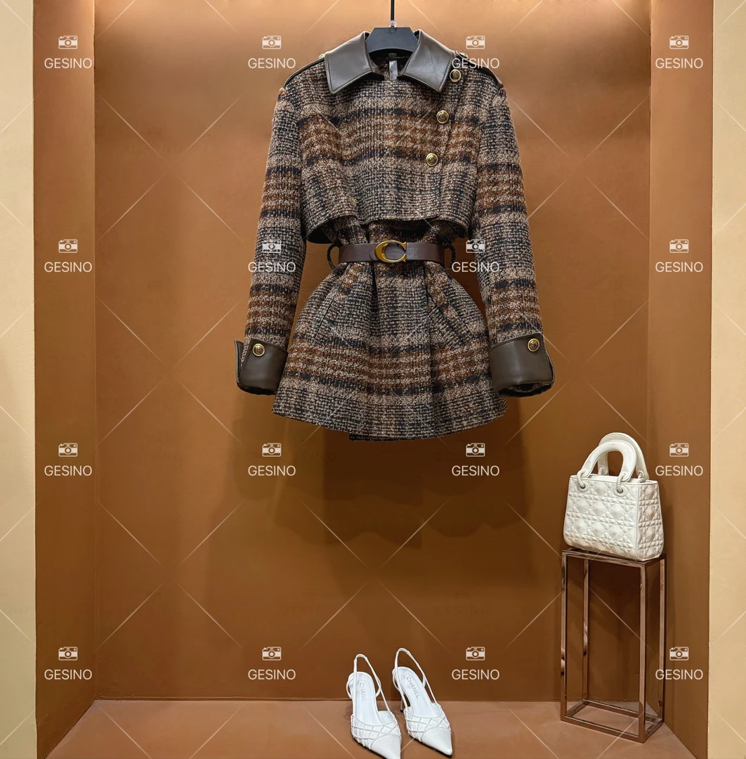 【闵闵x】秋冬气质小香风时尚收腰女士翻领中长款外套 QD-2024868