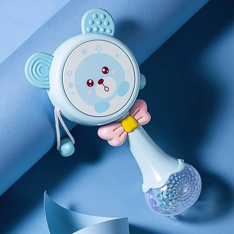 婴儿拨浪鼓可啃咬3-6三个月新生儿宝宝牙胶手摇铃安抚玩具0-1一岁