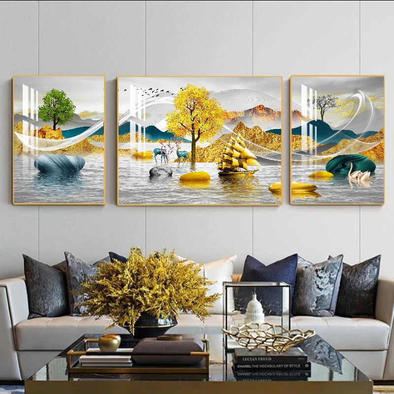 金山富水背靠金山墙沙发装饰挂画装饰画西墙客厅沙发背景墙挂画