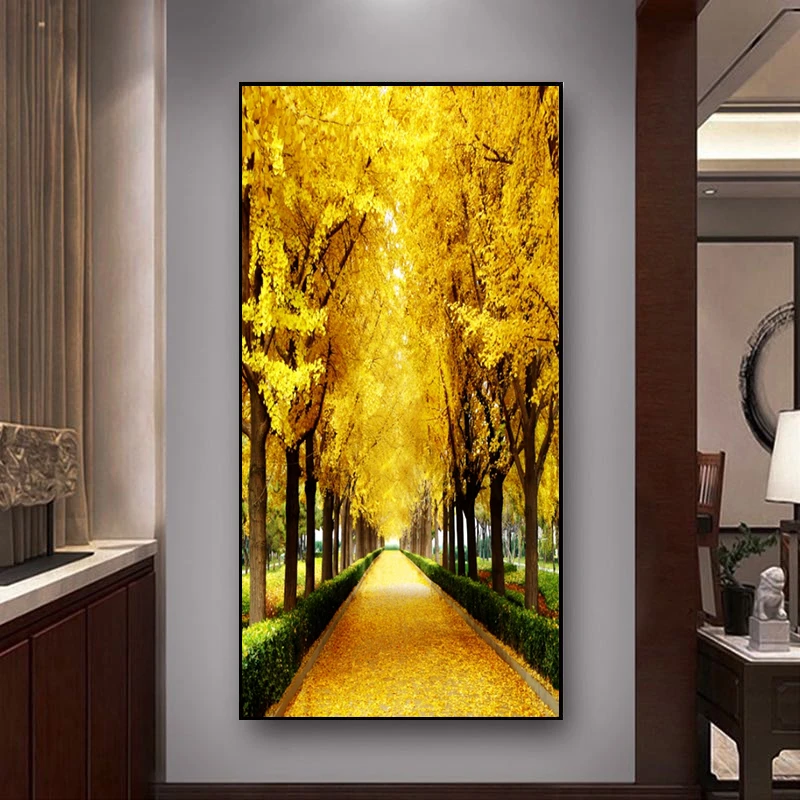 【黄金满地】晶瓷镶钻入户画挂画玄关装饰画走廊尽头走廊玄关玄关画