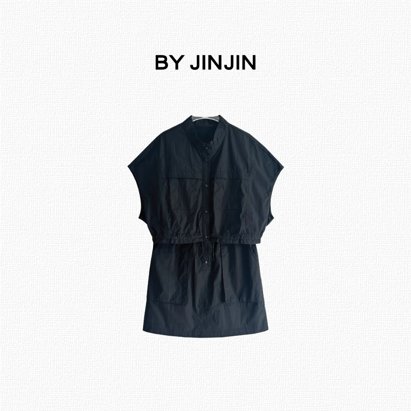 JINJIN【酷酷30度】假两件女装连衣裙小众时尚休闲百搭夏季黑色