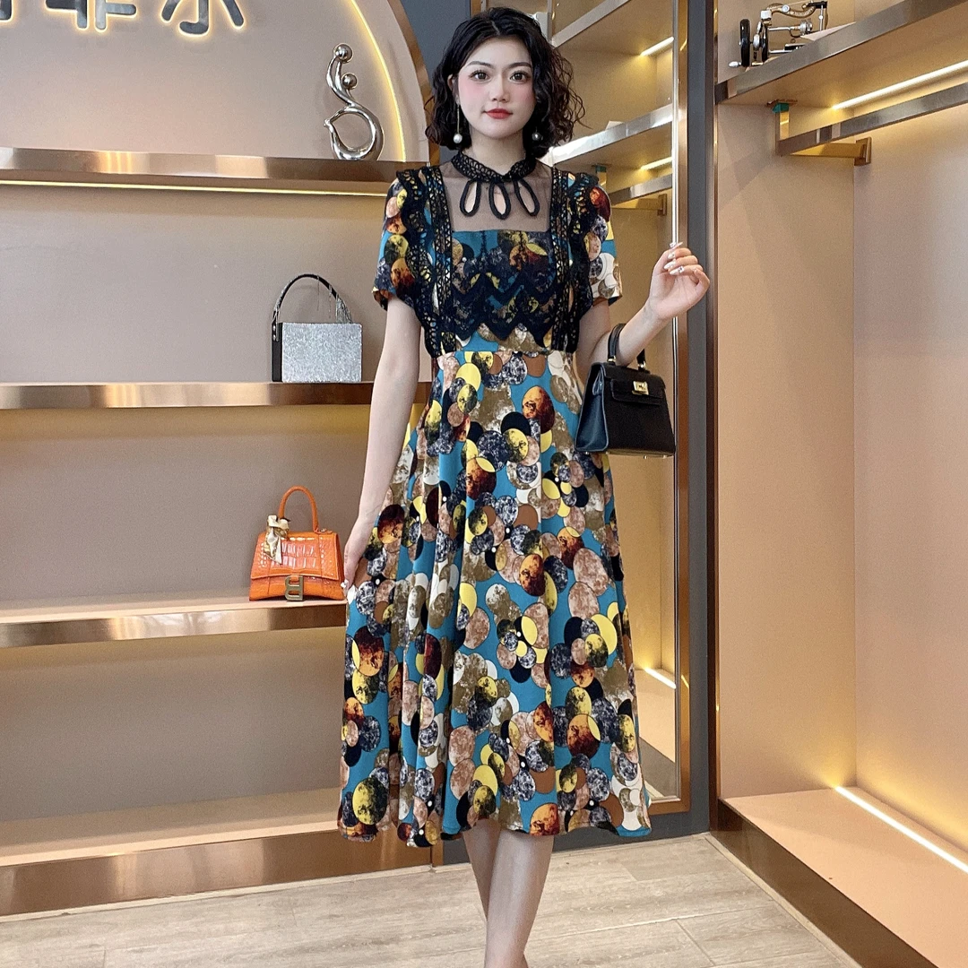【香舍菲尔】82280 新款印花连衣裙女夏季长款收腰显瘦连衣裙