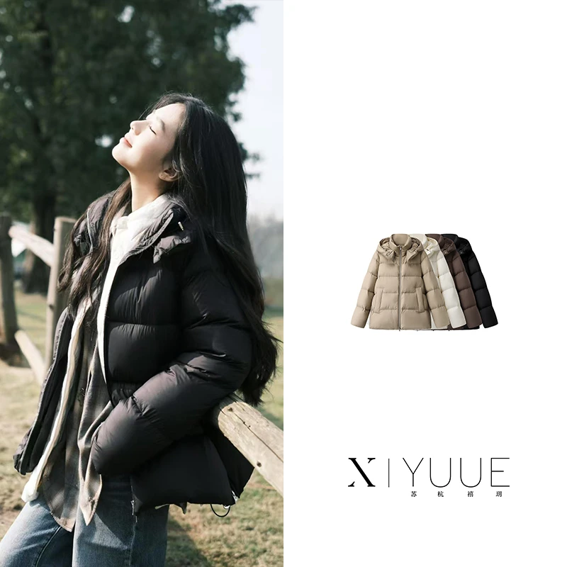 JN075冬季新款休闲纯色加厚棉服短款连帽保暖外套女075