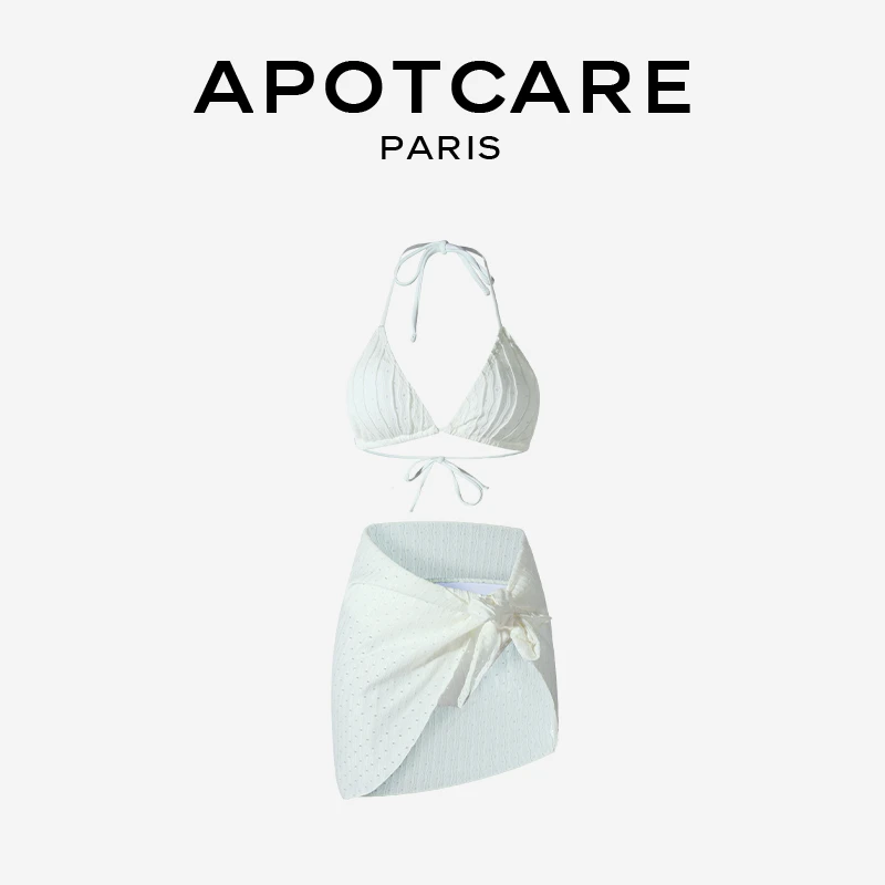法国 APOTCARE 新款网红女士分体纯色泳衣辣妹性感简约泳衣三件套
