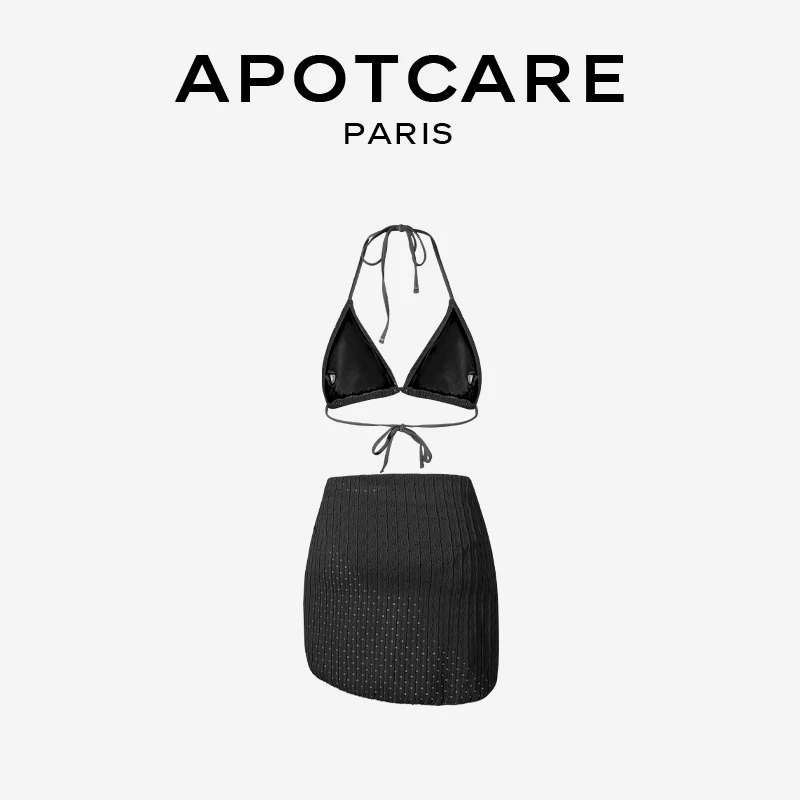 法国 APOTCARE 泳衣辣妹欧美性感简约温泉女士分体纯色三件套泳衣