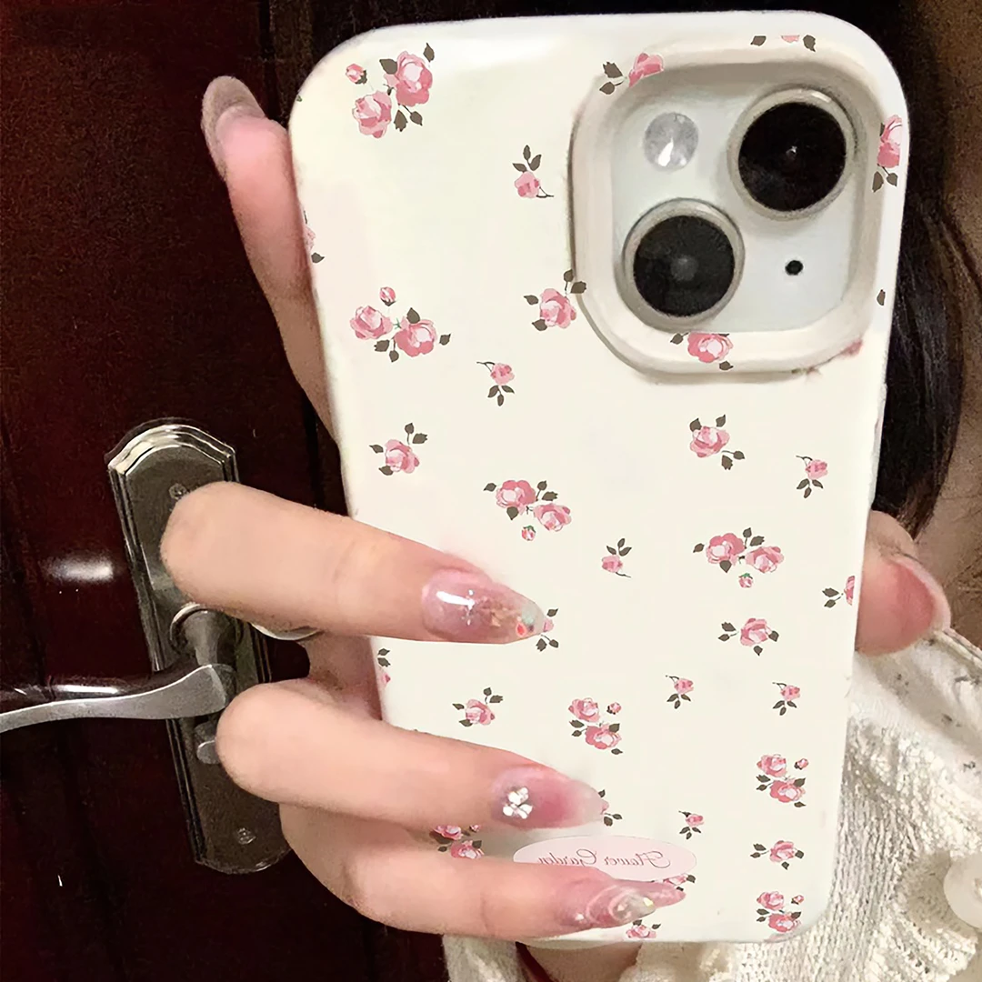ins风粉色碎花8p适用14苹果15手机壳iPhone13promax女12全包11软x