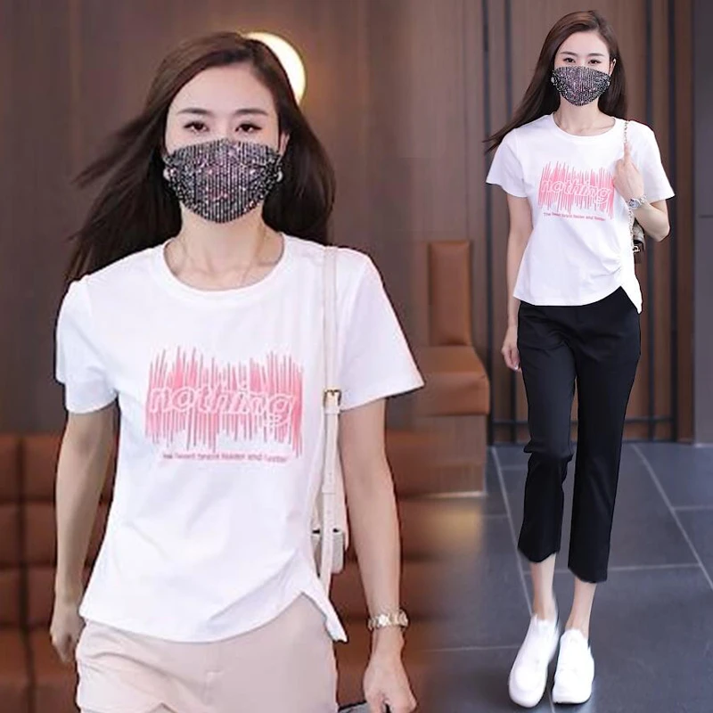 奈秀儿时尚百搭出游短袖t恤2023夏季新款运动休闲白色圆领T恤夏装