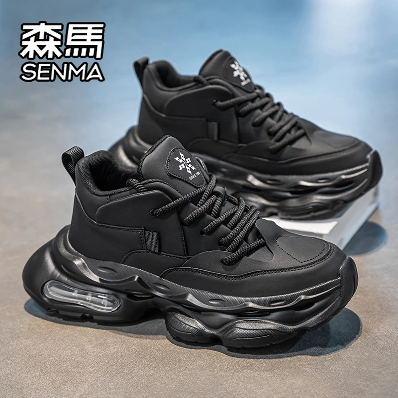 SENMA/森马男鞋春季潮牌高级感百搭休闲跑步运动厚底黑色老爹潮鞋