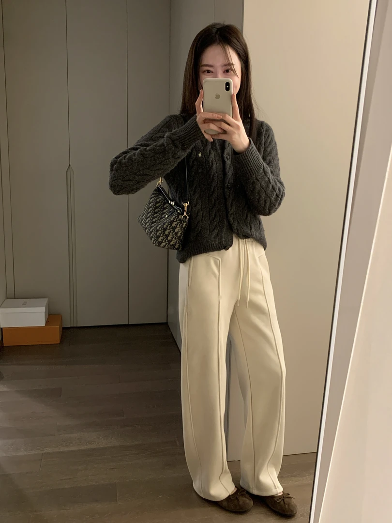 【ANRUIER 高品质款】冬季新款加绒加厚显瘦百搭女神阔腿裤28072