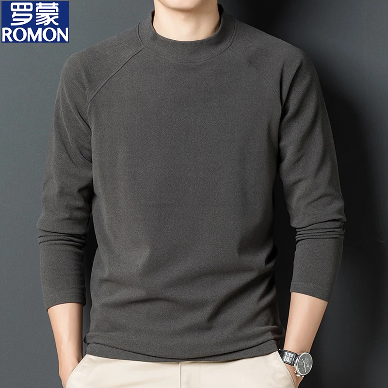 罗蒙新款长袖打底衫男士秋冬双面绒圆领长袖内搭t恤成熟痞帅男装