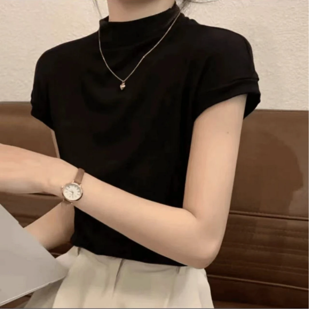 2024时尚韩版辣妹美拉德纯色早秋新款T恤修身百搭洋气显瘦短袖女