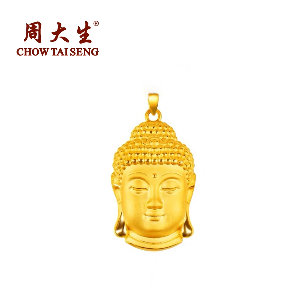 Chow Tai Seng/周大生足金佛头3D工艺高端经典黄金百搭吊坠素款
