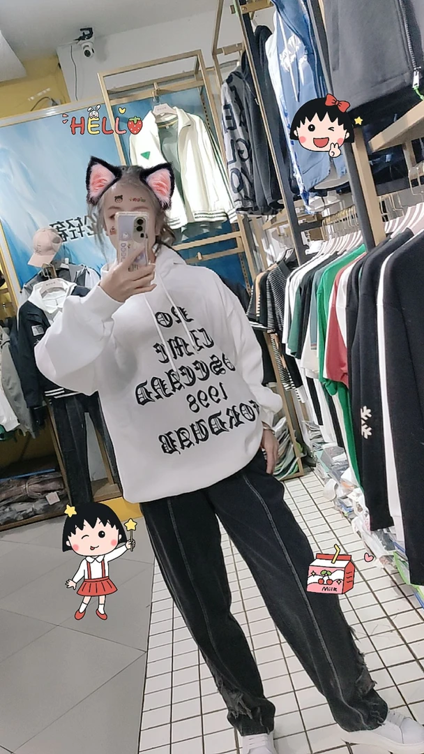 美式连帽卫衣男女冬季涂鸦字母印花长袖加绒外套宽松休闲上衣潮