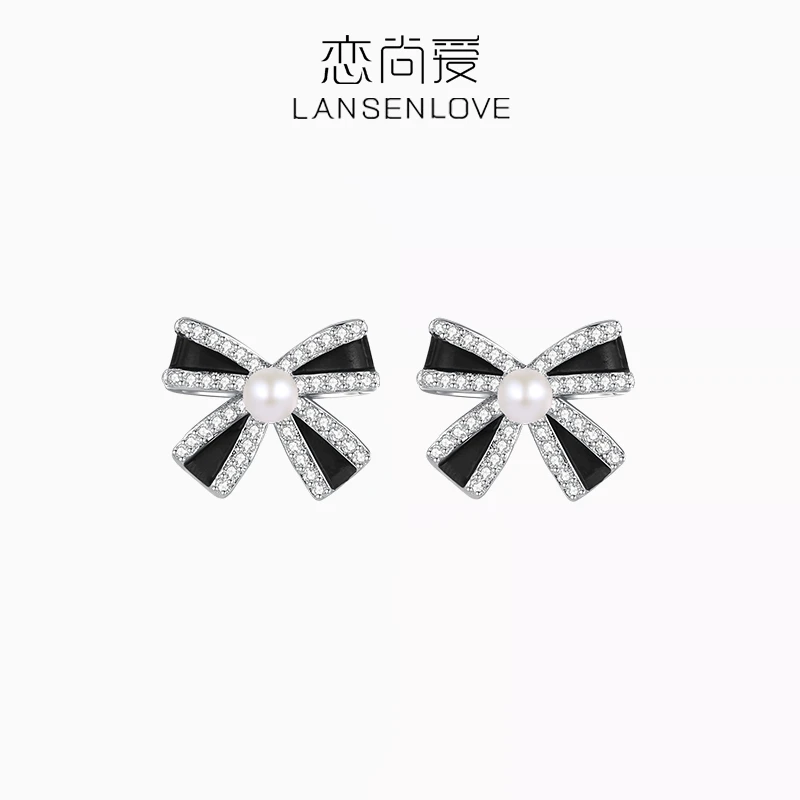 恋尚爱 925银合成锆石耳饰 小香风耳钉蝴蝶结耳饰 轻奢气质优雅