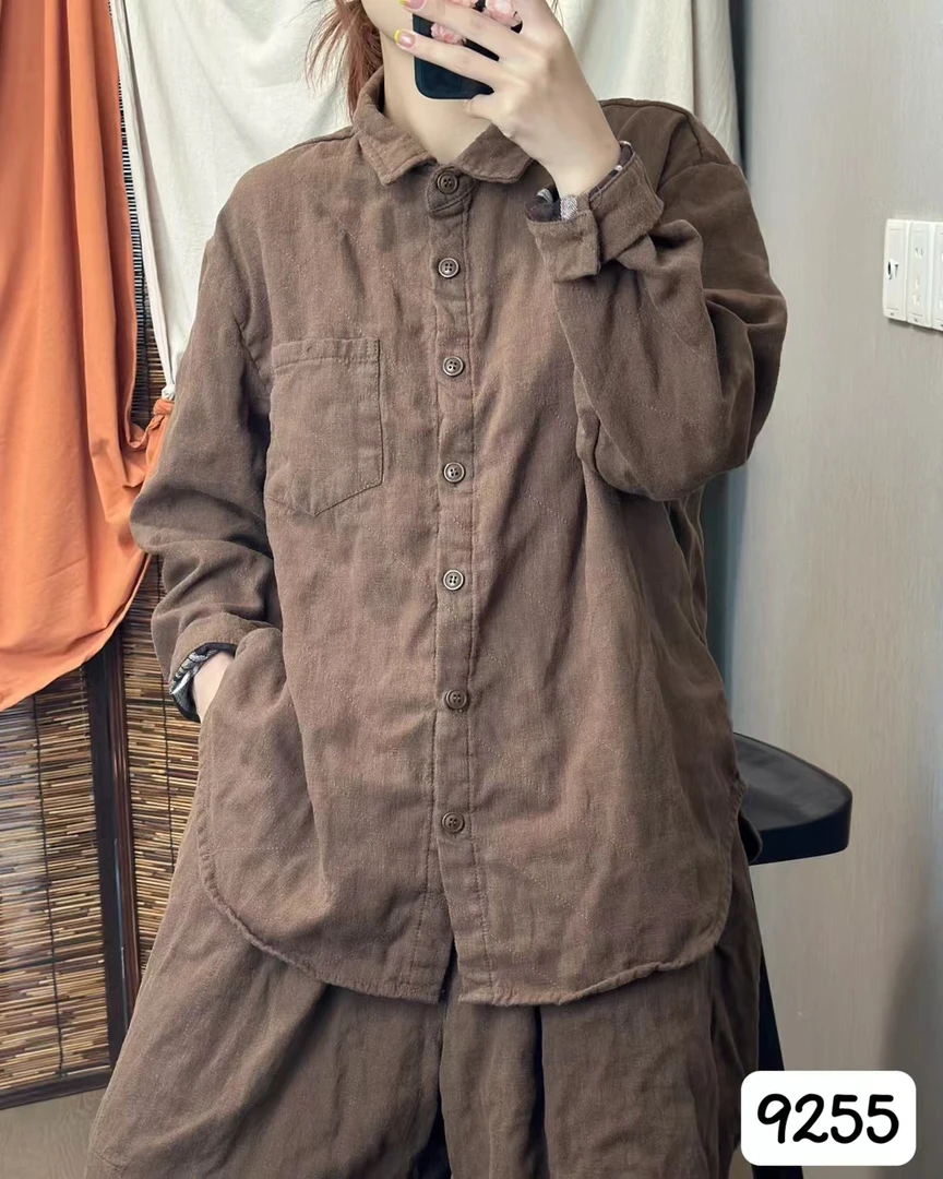 亚麻的双层加厚衬衫百搭时尚