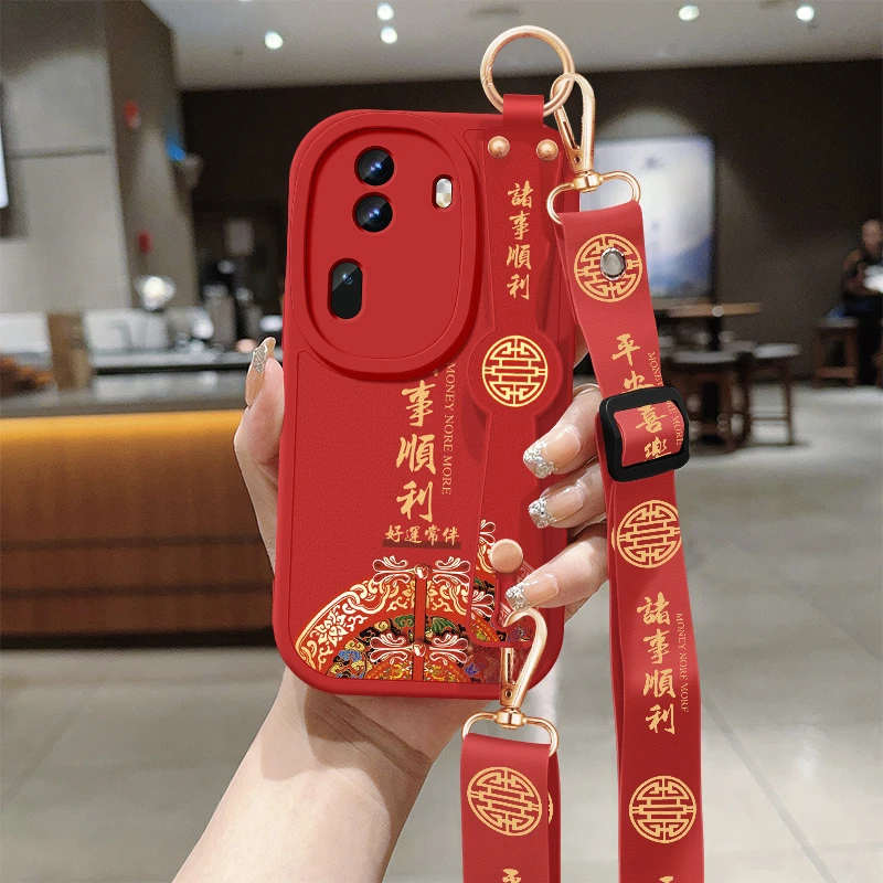 opporeno11手机壳reno11pro斜挎腕带挂绳全包防摔保护套硅胶软壳