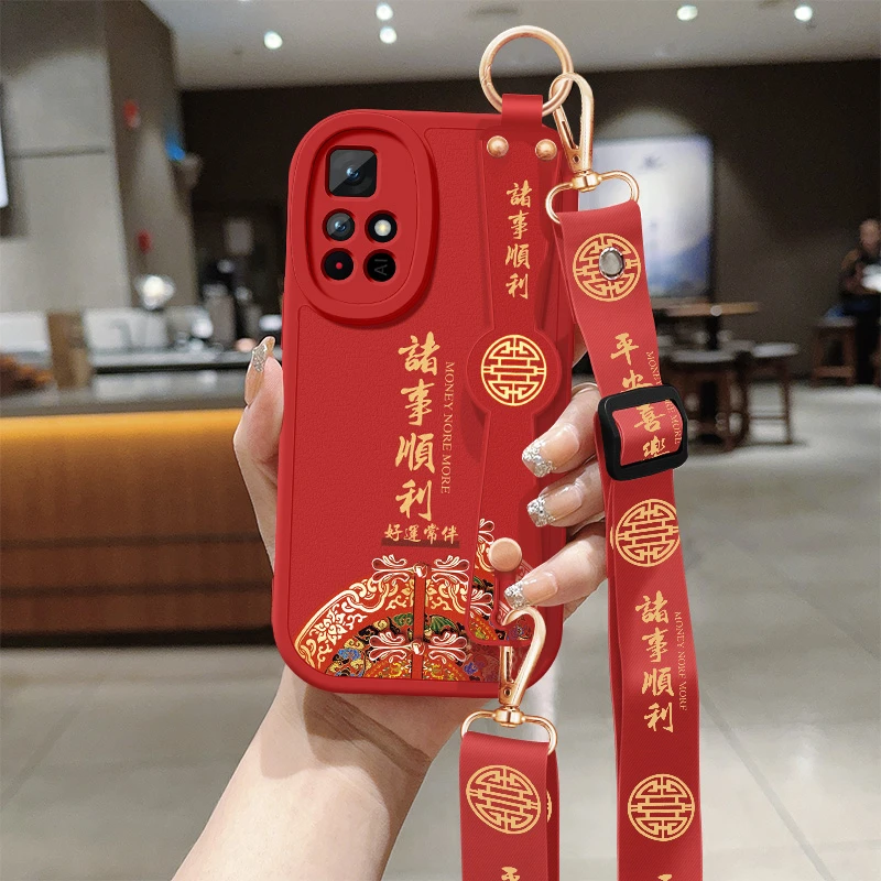 小米红米note11手机壳note11pro+斜挎腕带11r全包防摔11e硅胶软壳