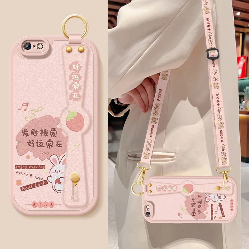 苹果6手机壳iphone6s斜挎腕带6splus全包防摔6plus保护套硅胶软壳