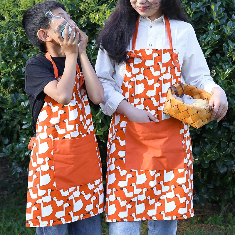 原创轻便儿童成人裙子小清新宝宝罩衣画画家用亲子成人厨房棉成人