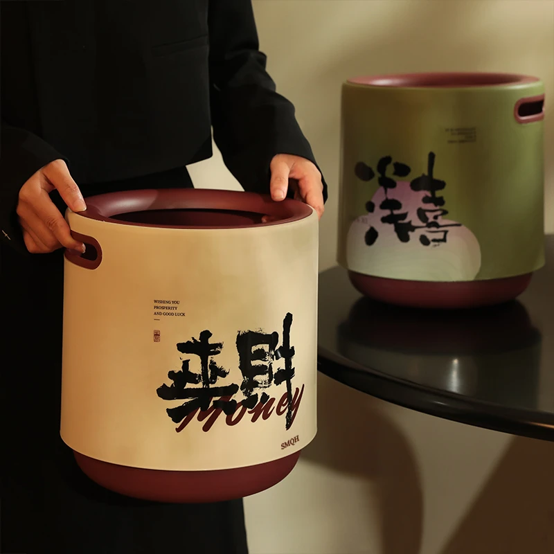 2025新款高颜值垃圾桶大号卧室房间双层大容量新中式高档纸篓组合