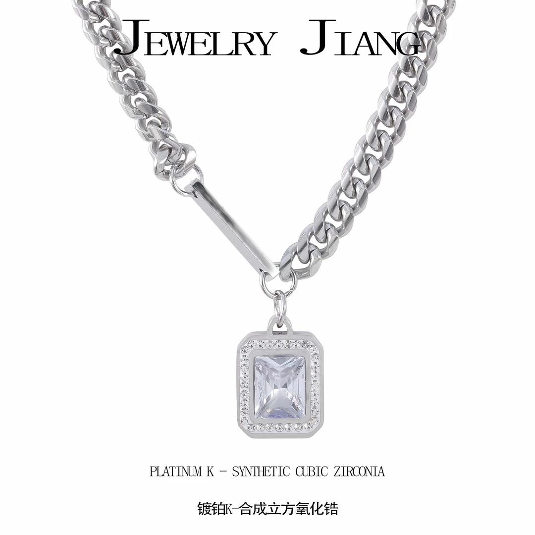 铜合金项链 轻奢时尚小众简约ins拼接冷淡风坠链百搭项链  0473