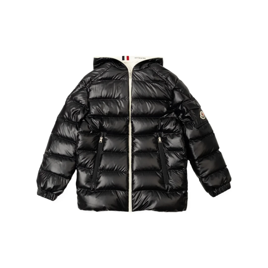 奢邦/Moncler盟可睐 童装 纯色徽标连帽拉链长袖夹克羽绒服