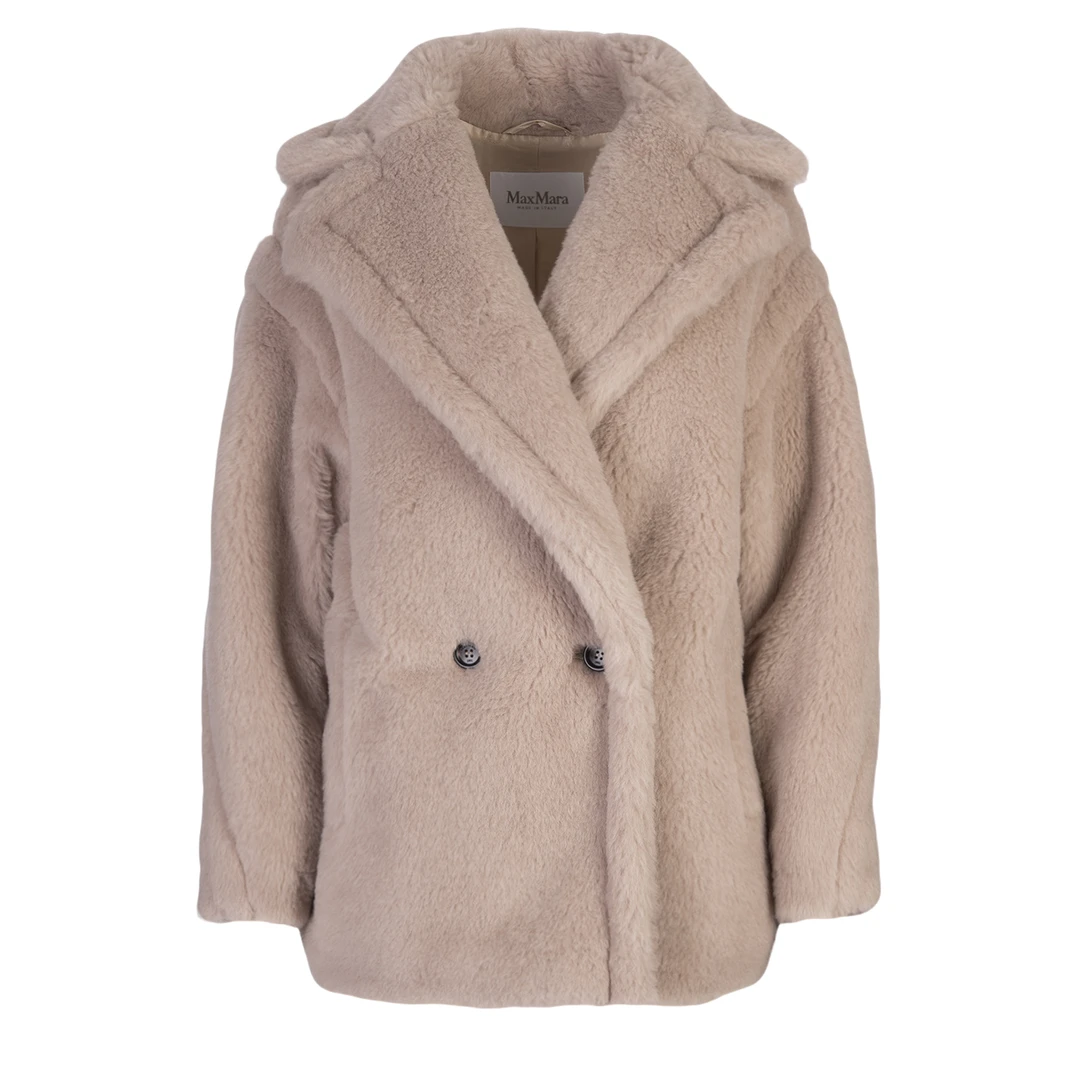 奢邦/MaxMara 纯色中长款翻领双排扣长袖大衣 女款 浅驼色 OLGA