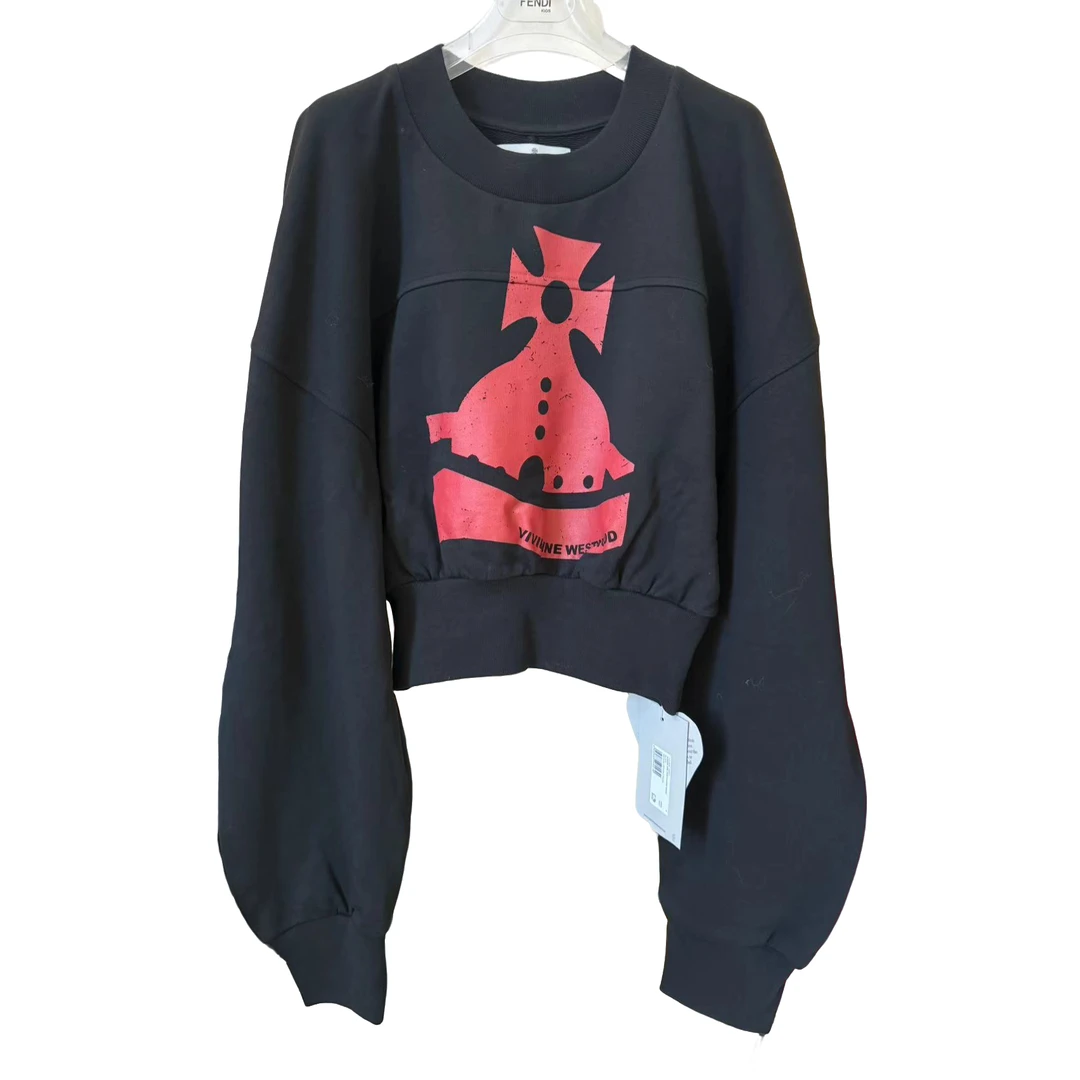 奢邦/Vivienne Westwood 图案圆领短款套头卫衣 女款 黑色