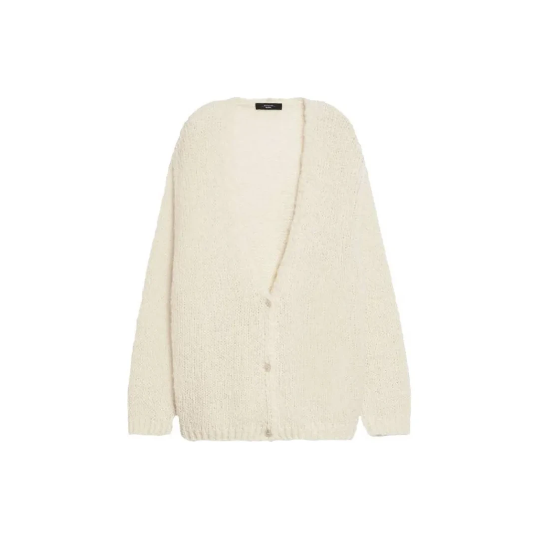 奢邦/WEEKEND MaxMara 纯色V领单排扣开衫长袖针织衫 女款 白色