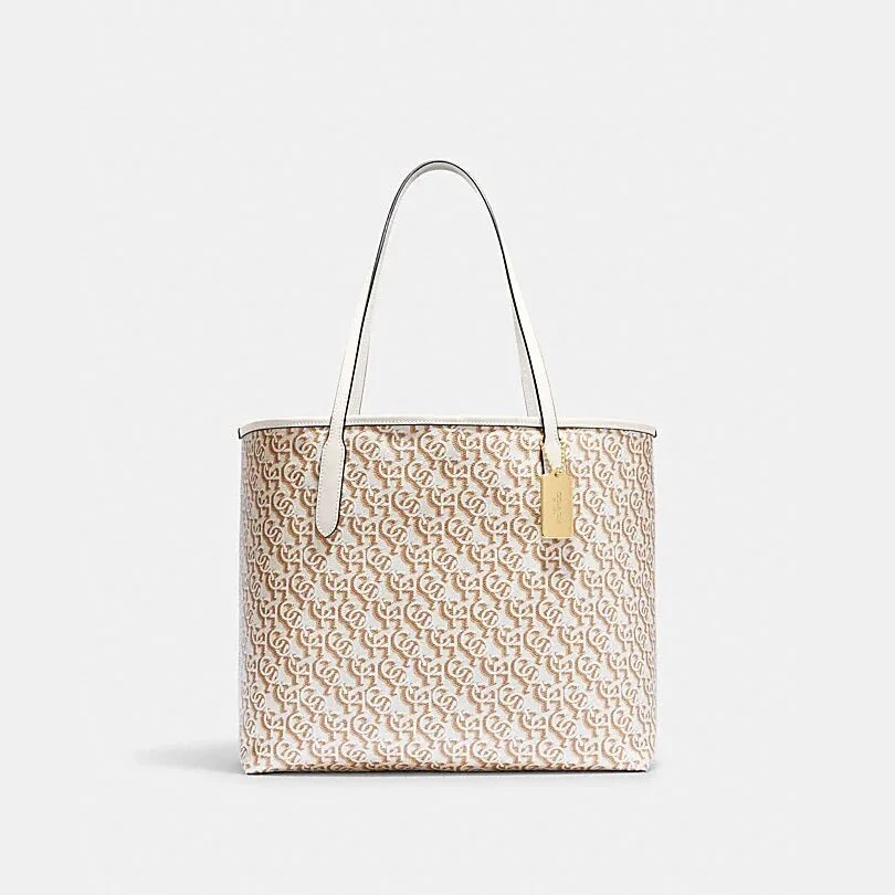 COACH/蔻驰 经典标志交织文字印花CITY托特包白色时尚通勤单肩包