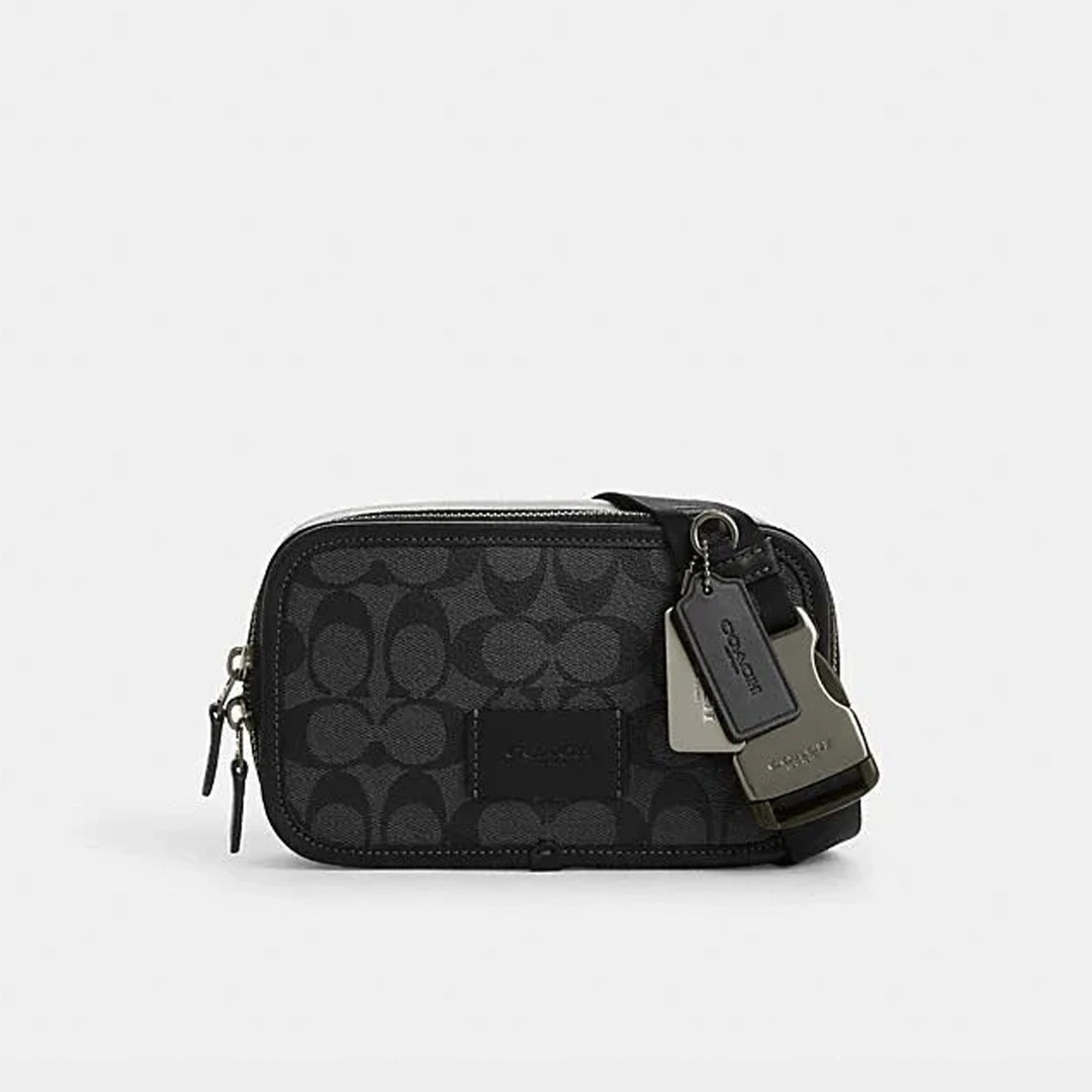 COACH/蔻驰 奥莱经典标志老花WYATT腰包黑色时尚胸包 20*12*5.5