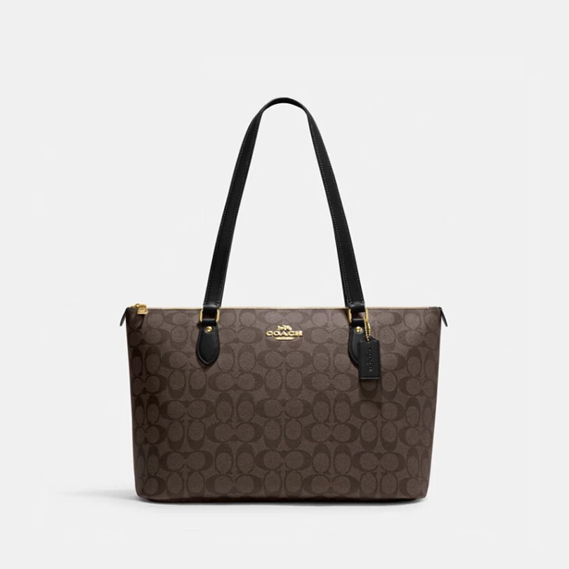 COACH/蔻驰新款暗标月牙经典标志GALLERY托特包老花拼黑色