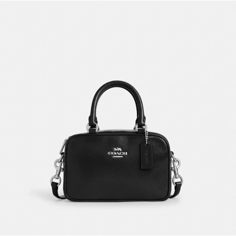 COACH/蔻驰 SATCHEL斜挎女保龄球包枕头包油蜡皮黑 18.5*12.5*7cm