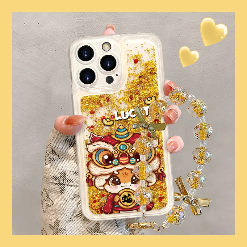 适用于苹果16/oppo华为vivo创意国潮醒狮蛇手机壳网红流沙新年款