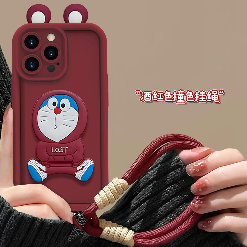 适用于苹果16哆啦支架手机壳oppo华为vivo创意可爱软壳松弛感女款