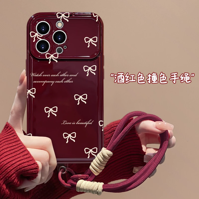 适用于苹果16小蝴蝶结手机壳女款oppo华为vivo翻盖镜子简约网红新