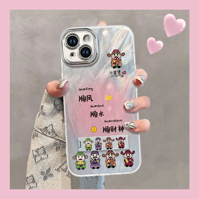 顺风顺水顺财神手机壳适用于苹果15国潮羽纱壳12/13个性简约创意
