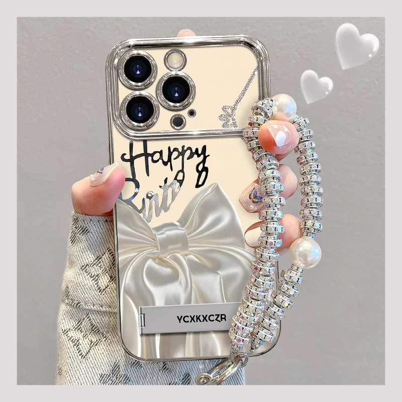 蝴蝶结手机壳适用于苹果15OPPO华为VIVO电镀硅胶简约网红流行女款