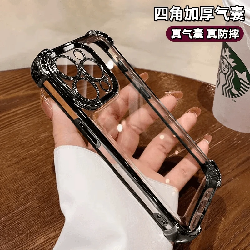 电镀镜头全包壳苹果15promax简约华为/oppo/vivo四角加厚创意女款