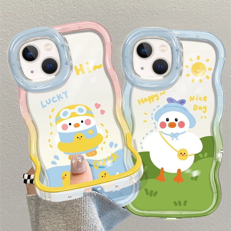 春游鸭子手机壳适用于苹果15新款iphone14pro双支架13/11pro卡通