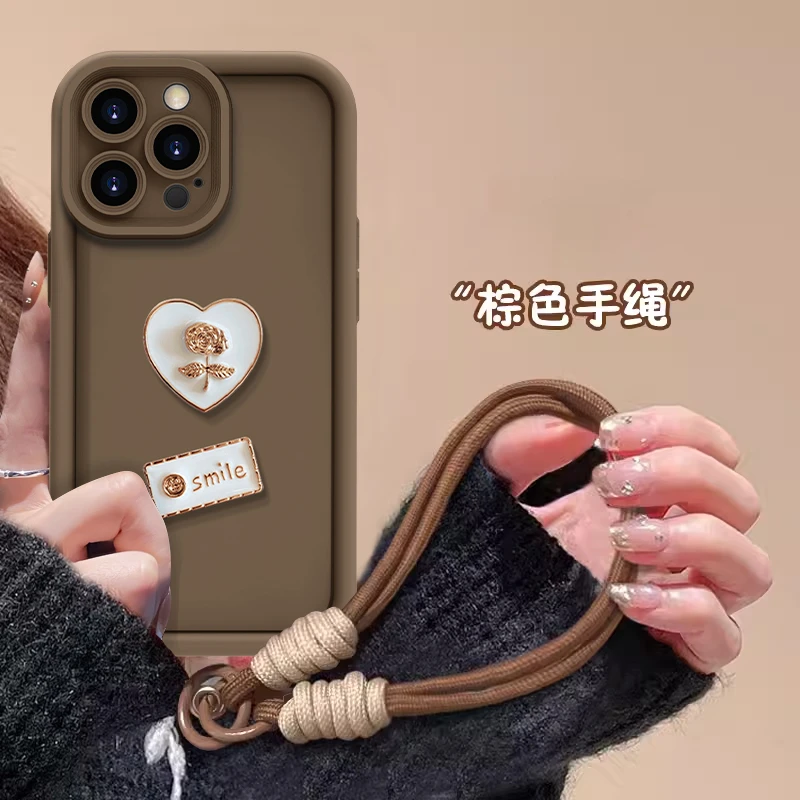 适用于苹果16简约爱心玫瑰手机壳oppo华为vivo小众硅胶时尚流行爆